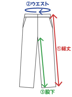 スウェットパンツのサイズの測り方（総丈・ウエスト・股下）